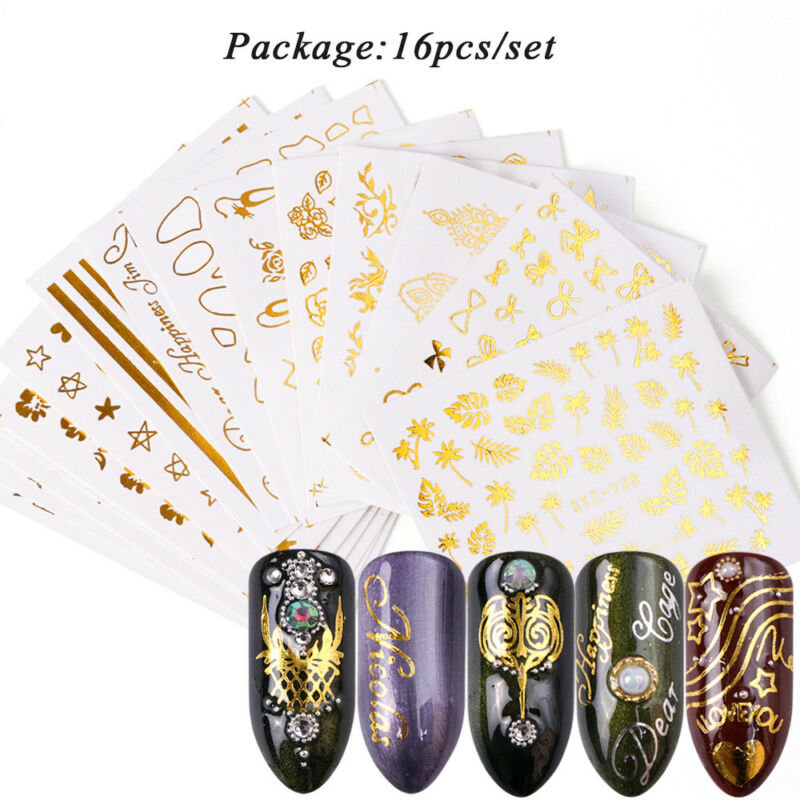 Nail Art Wraps Water Transfers Decals Y40 Gold Silver Rose Flowers