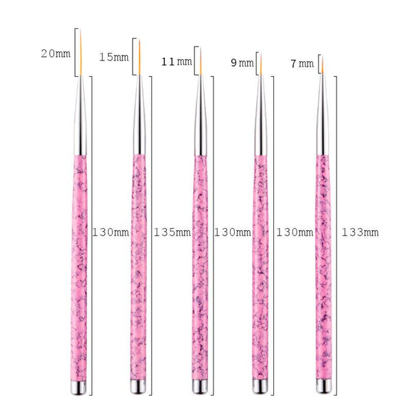 5Pcs Nail Art Liner Brush Drawing Marble Pink Handle 0489