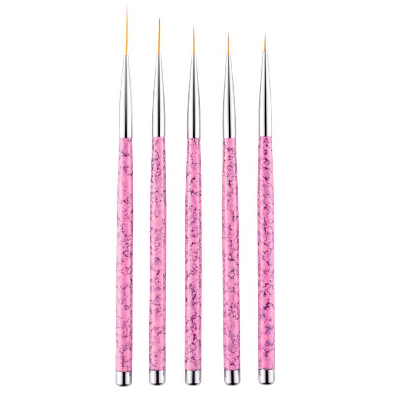 5Pcs Nail Art Liner Brush Drawing Marble Pink Handle 0489