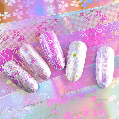16pcs Romantic Pink Flowers Foil Nail Art Transfer Sticker Decals Gel Tips 1566 - Artlalic Nail Art Manicure Makeup Beauty Fashion