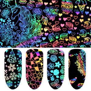 8pcs Holographic Nail Foil Shimmer Laser Nail Art Transfer Sticker Starry Decal 0834 - Artlalic Nail Art Manicure Makeup Beauty Fashion