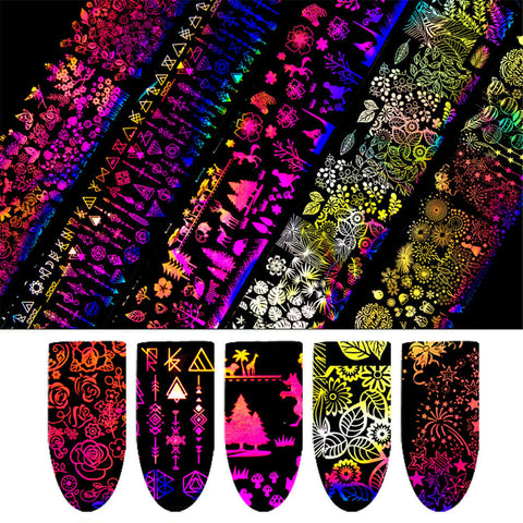 10 Sheets Holographic Nail Foil Rose Butterfly Nail Art Transfer Stickers DIY 0524 - Artlalic Nail Art Manicure Makeup Beauty Fashion