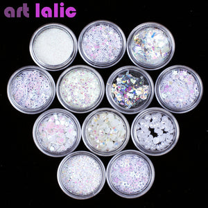 12 Pots White 3D Nail Art Sequins Glitter Shapes Foil Pearl Gems Beads DIY 0885 - Artlalic Nail Art Manicure Makeup Beauty Fashion